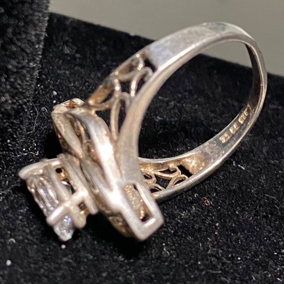 Ring Marquis CZ Cubic Zirconia 10mm x 5mm Filigree Vintage Jewelry Sterling Silv - Picture 14 of 16